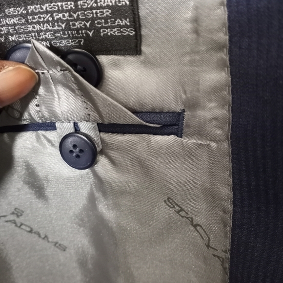 Stacy Adams Gold Label Size 44L Dark Blue Blazer Suit Jacket Coat - Picture 8 of 15